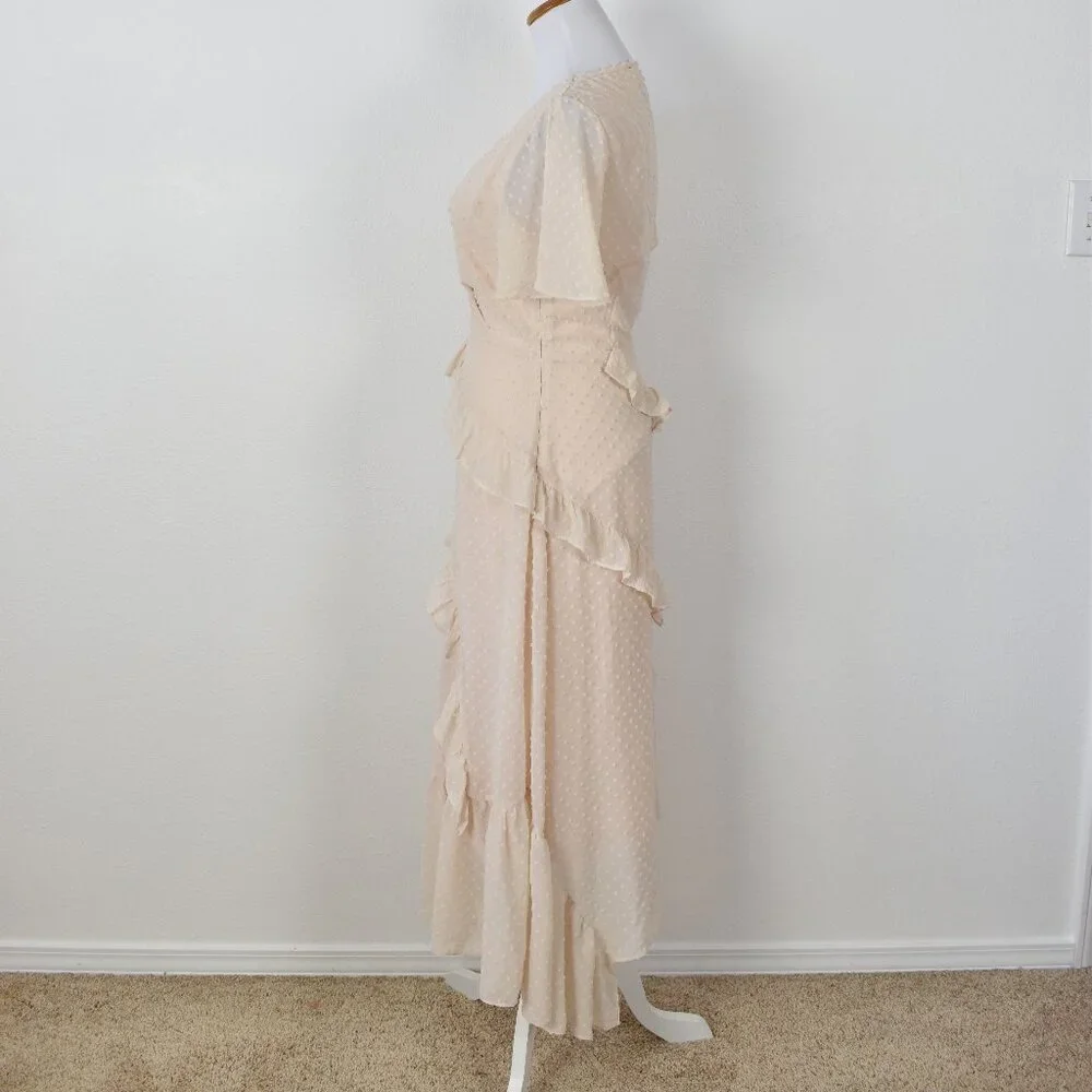 Lulu's Next to You Cream Swiss Dot Ruffled Midi Dress - S - Picture 6 of 10